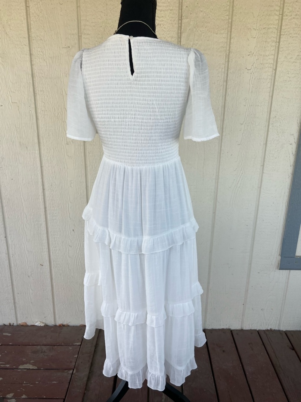 Indigo Rose White Cottagecore Midi Dress Smocked Tiered Ruffle Dress Size Medium - Picture 7 of 7